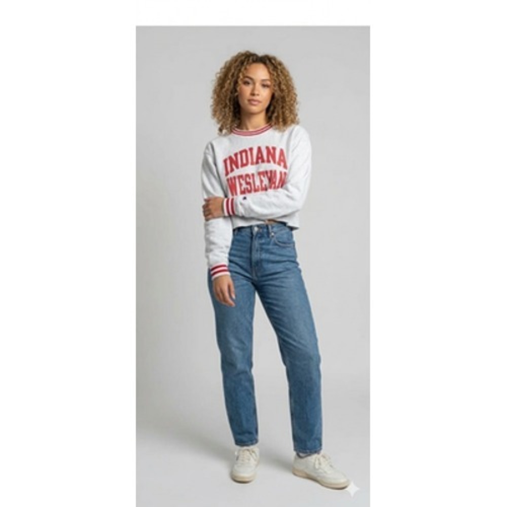 Indiana Wesleyan Sweatshirt Womens‎ Medium Gray NCAA Champion Crop Reverse Weave